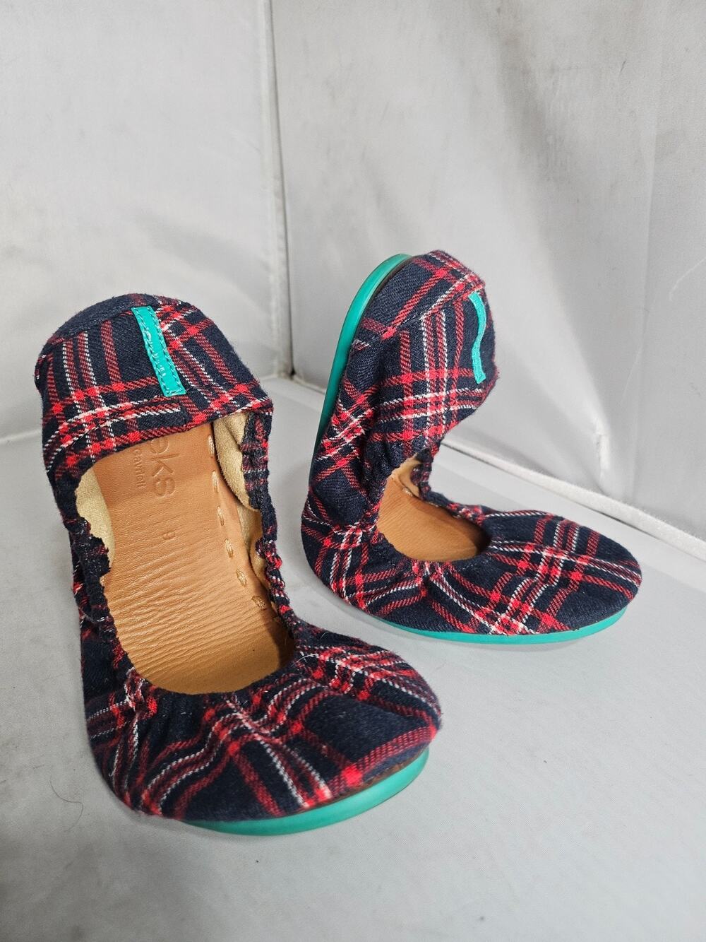 Tieks Heritage Plaid Ballet Flats Fold Up Shoes Travel Red Blue Sz 9